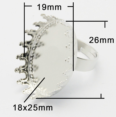 PandaHall Brass Pad Ring Blank, Adjustable, with Oval Tray, Platinum Color, 18x25mm, Inner Diameter: 17mm Brass