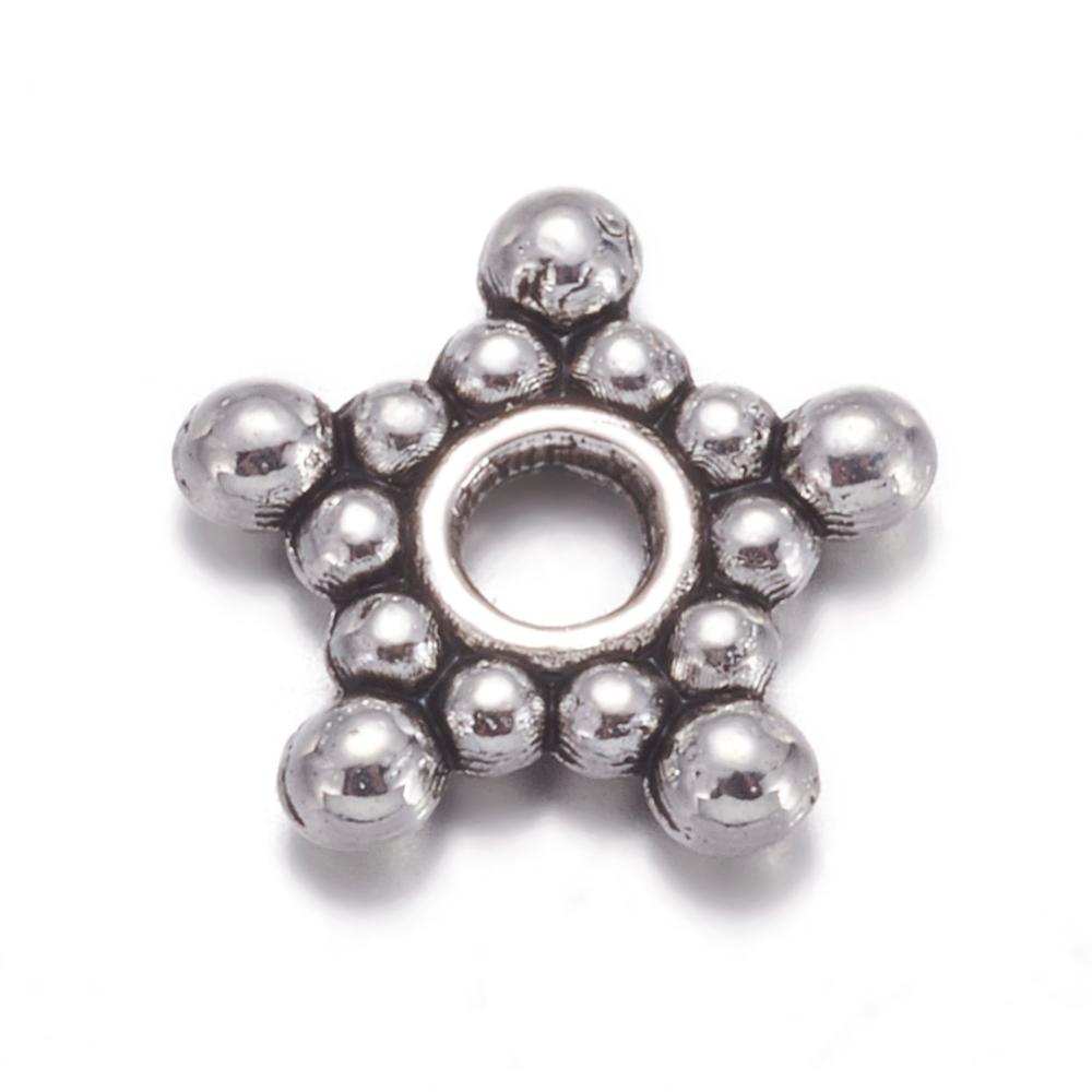 PandaHall Antique Silver Tone Star Tibetan Style Bead Spacers, Lead Free & Cadmium Free, about 8.8 wide, 2.2mm thick, Hole: 2mm Alloy Star
