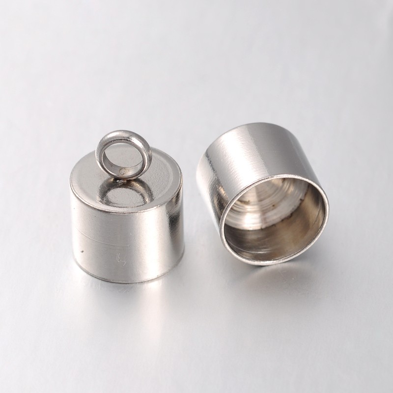 PandaHall Column 304 Stainless Steel Crod Ends, Stainless Steel Color, 13~15x10mm, Hole: 3~9mm Stainless Steel