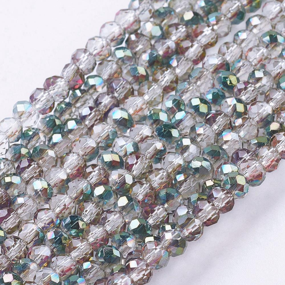 PandaHall Electroplate Glass Faceted Rondelle Beads Strands, Half Plated, Green, 3x2mm, Hole: 1mm; about 100pcs/strand, 10" Glass Rondelle...