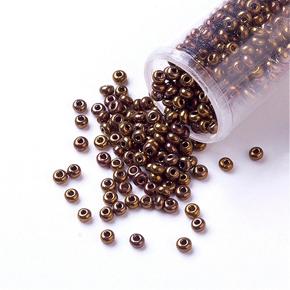 PandaHall 15/0 FGB&reg Round Glass Seed Beads, Grade A, Iris Round Beads, Antique Bronze Plated, 1.8~2x1~1.3mm, Hole: 0.5mm; about...