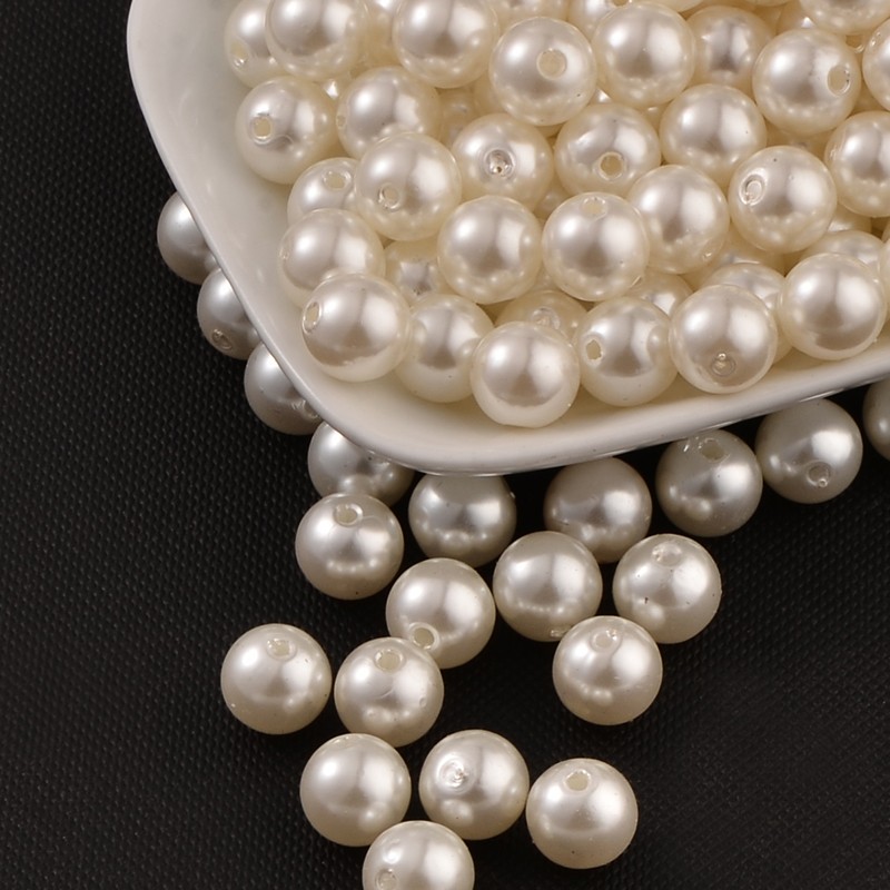 PandaHall Imitation Pearl Acrylic Beads, Round, White, 10mm, Hole: 2mm; about 1000pcs/500g Acrylic Round White