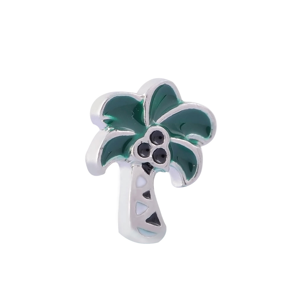 PandaHall Alloy Enamel Cabochons, Floating Locket Charms, Coconut Tree, Teal, 9.5x7x2mm Alloy Tree Cyan