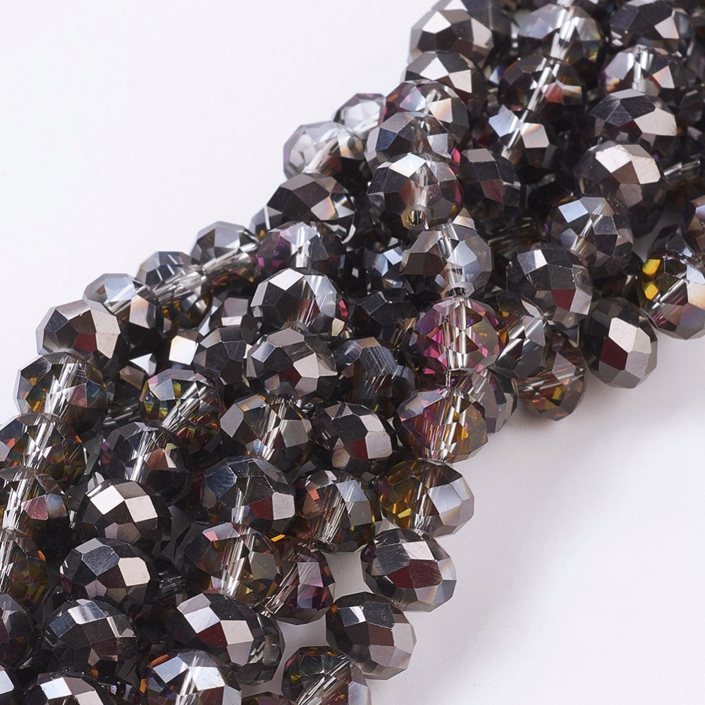 PandaHall Electroplate Glass Faceted Rondelle Beads Strands, Half Plated, Black, 8x5mm, Hole: 1mm; about 72pcs/strand, 16.5" Glass Rondelle...