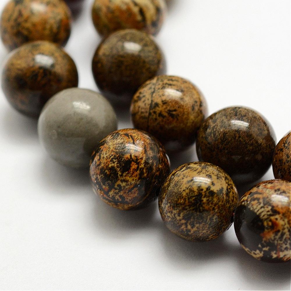 PandaHall Natural Dendritic Jasper Beads Strands, Round, 6mm, Hole: 1mm; about 62pcs/strand, 15.3"(39cm) Dendritic Jasper Round