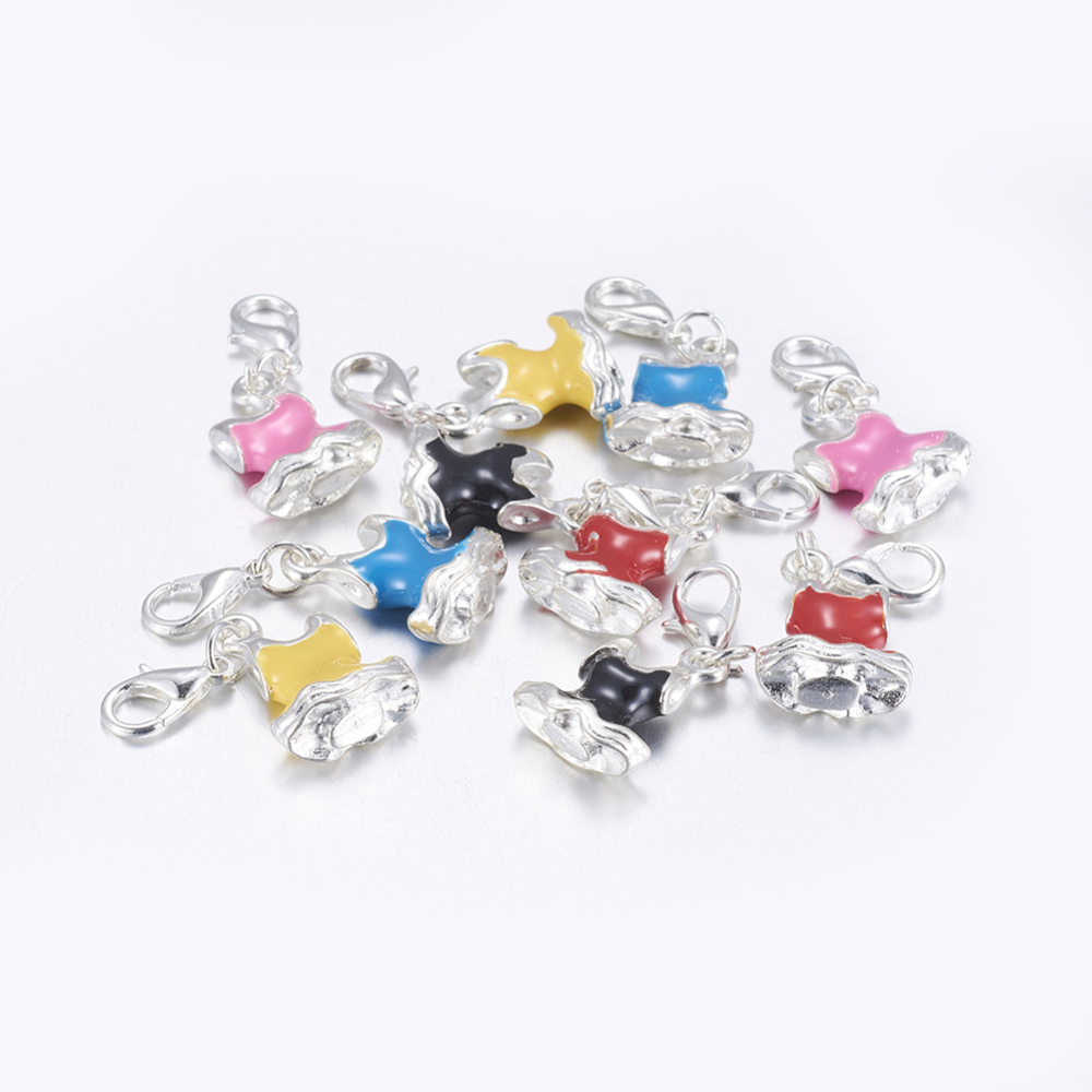 PandaHall Silver Plated Swimwear Zinc Alloy Enamel Clip On Pendants, with Brass Lobster Claw Clasps, Mixed Color, 32mm, Hole: 3mm, Swimwear...