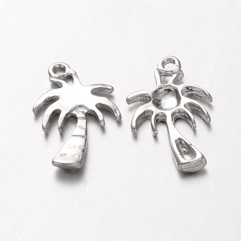 PandaHall Tibetan Style Pendants, Nickel Free, Palm Tree Alloy Pendants, Platinum Color, Size: about 18mm long, 10mm wide, 2mm thick, hole...