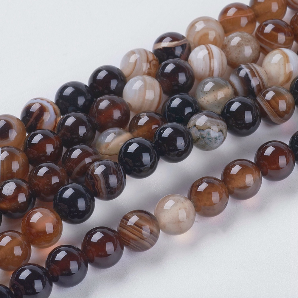 PandaHall Round Dyed Natural Striped Agate/Banded Agate Beads Strands, SaddleBrown, 6mm, Hole: 1mm; about 62pcs/strand, 14.8" Banded Agate...