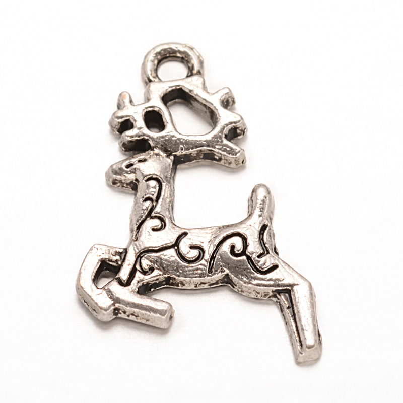 PandaHall Tibetan Style Christmas Reindeer/Stag Alloy Pendants, Lead Free & Cadmium Free, Antique Silver, 23x14x1.5mm, Hole: 2mm Alloy Deer
