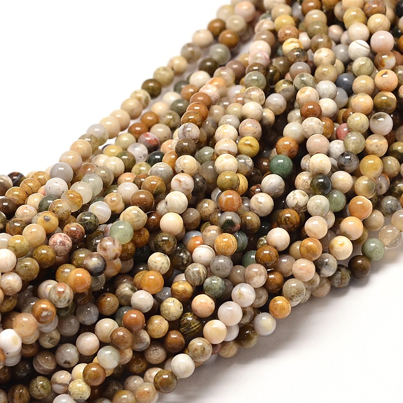 PandaHall Natural Ocean Jasper Round Bead Strands, 6mm, Hole: 1mm; about 68pcs/strand, 16" Ocean Jasper Round