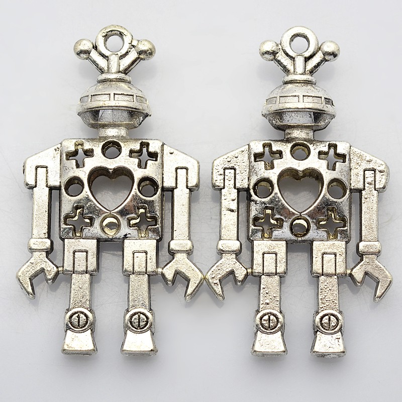 PandaHall Metal Alloy Hollow Pendants, Lead Free & Nickel Free, Robot, Antique Silver Color, Size: about 25mm wide, 45.5mm long, 8mm thick...