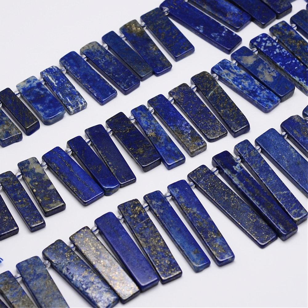 PandaHall Natural Lapis Lazuli Bead Strands, Rectangle, 22~44x7~10x2~5mm, Hole: 1mm; about 36pcs/strand, 16" Lapis Lazuli Rectangle