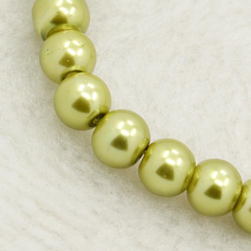 PandaHall Glass Pearl Beads Strands, Pearlized, Round, YellowGreen, Size: about 6mm in diameter, hole: 1mm, about 140pcs/strand Round Green