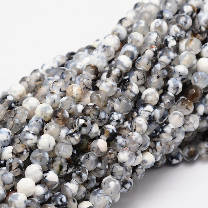 PandaHall Faceted Natural Agate Round Beads Strands, Dyed, Gray, 4mm, Hole: 1mm; about 92pcs/strand, 15.3" Natural Agate Round Gray