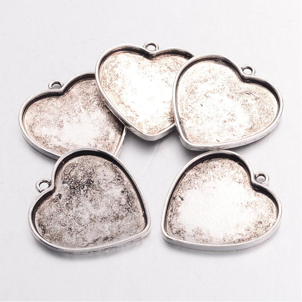 PandaHall Alloy Pendant Cabochon Settings, Heart, Lead Free & Nickel Free, Antique Silver, 29x27x2mm, Hole: 2mm; Tray: 25.5x23.5mm Alloy...