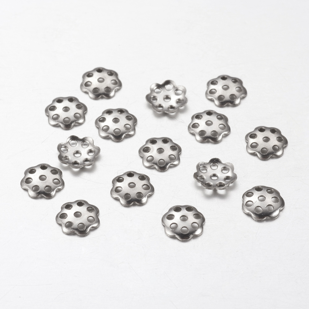 PandaHall 304 Stainless Steel Bead Caps, Multi-Petal, Flower, 6x6x1mm, Hole: 1mm Stainless Steel