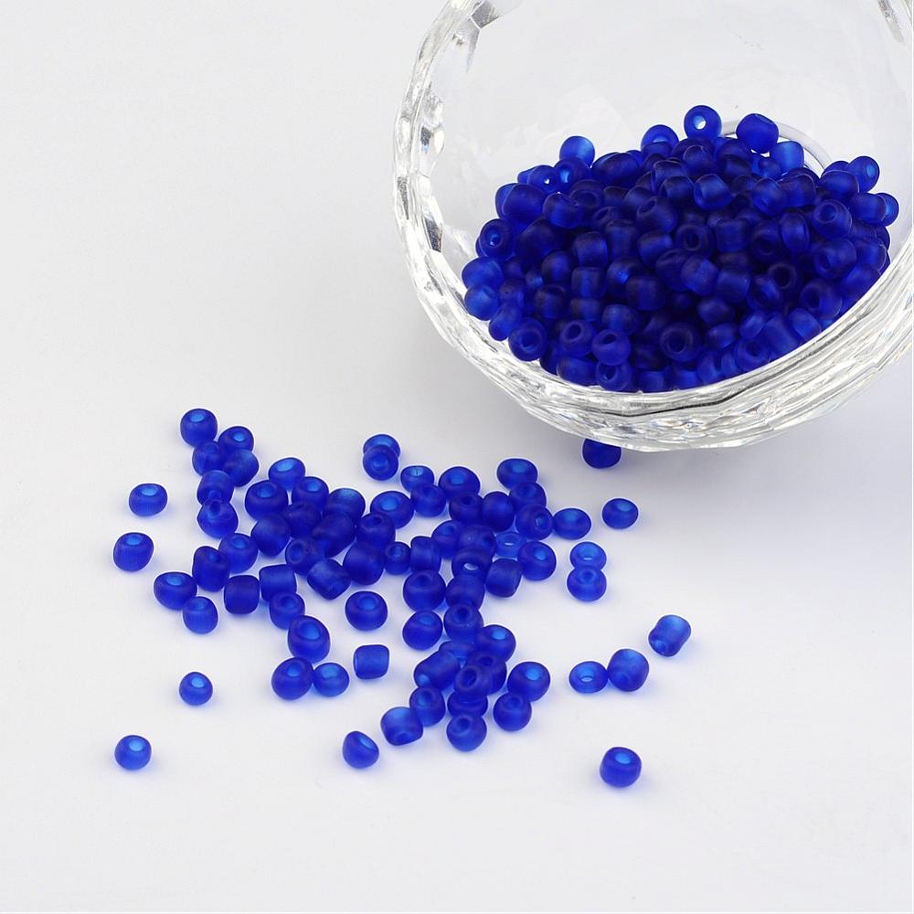 PandaHall 6/0 Frosted Round Glass Seed Beads, Blue, Size: about 4mm in diameter, hole:1.5mm, about 495pcs/50g Glass Blue