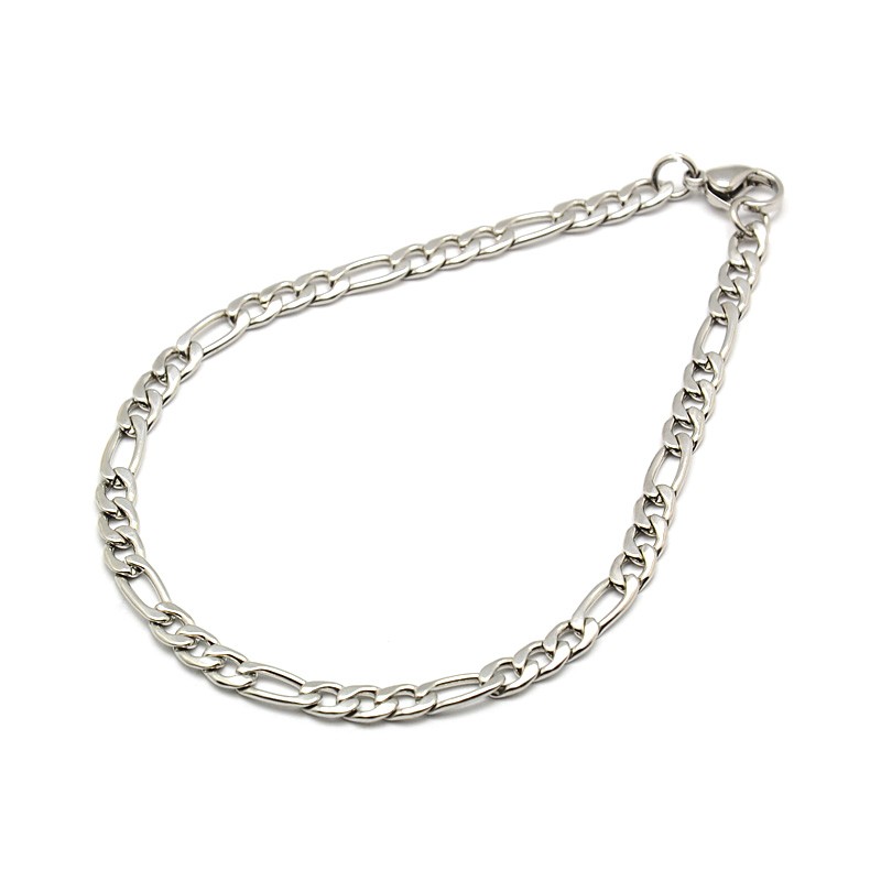 PandaHall 304 Stainless Steel Figaro Chain Bracelet Makings, Stainless Steel Color, 8-7/8"(225mm); 5mm Stainless Steel