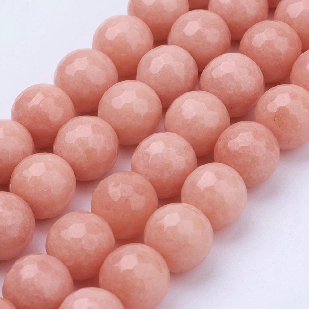 PandaHall Natural Malaysia Jade Bead Strands, Dyed, Faceted, Round, Salmon, 10mm, Hole: 1mm; about 37pcs/strand, 14.5"(36.83cm) Malaysia...