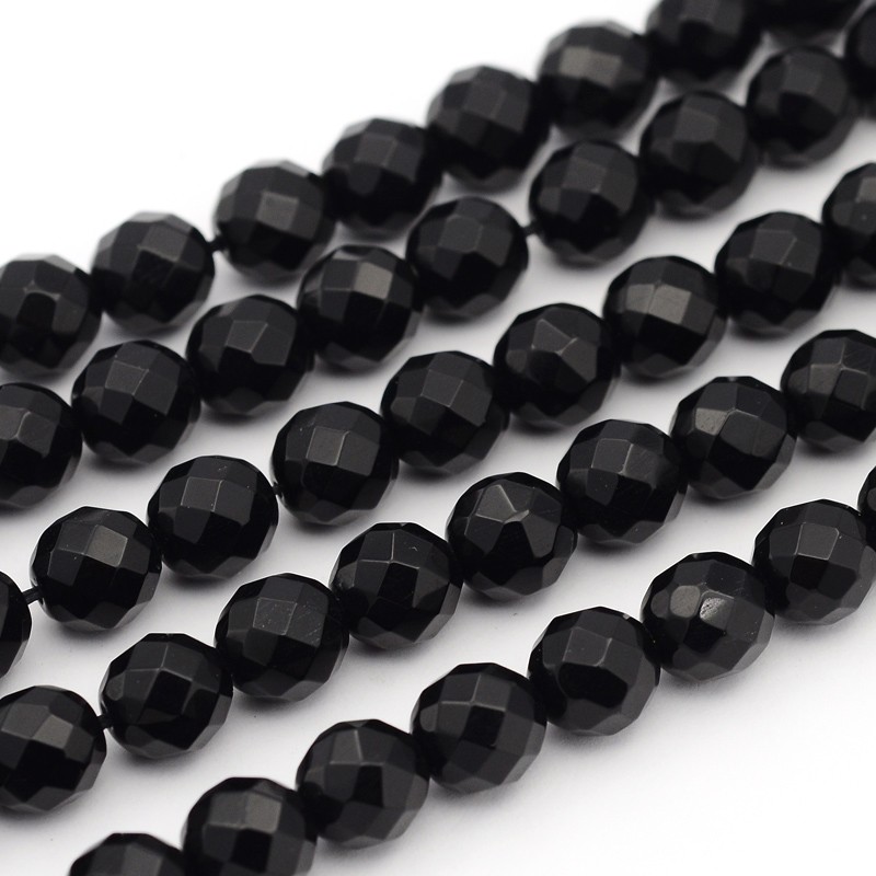 PandaHall Natural Black Agate Beads Strands, Faceted, Round, Dyed & Heated, about 8mm in diameter, hole: 1mm, 49pcs/strand, 15" Black Agate...