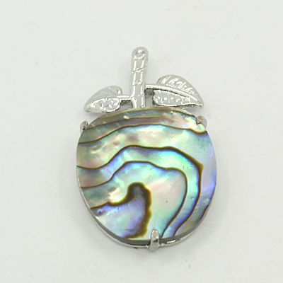 PandaHall Paua Shell Pendants, with Brass Pendant Findings, Apple, Platinum Metal Color, 27x18x4mm, Hole: 2x3.5mm Paua Shell Fruit