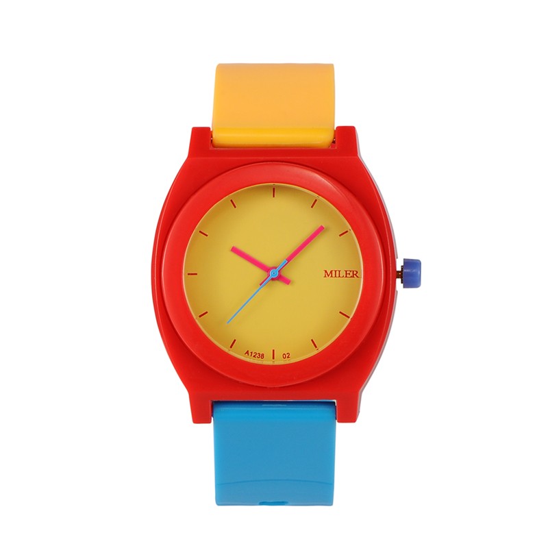 PandaHall High Quality Trendy Plastic Quartz Wrist Watches, OrangeRed, 240x20mm; Watch Head: 48x43x12mm Plastic Red