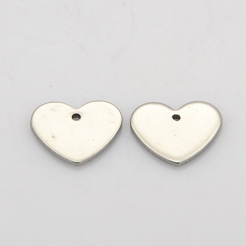 PandaHall Heart 304 Stainless Steel Blank Stamping Tag Charms, Stainless Steel Color, 11x12x1mm, Hole: 0.5mm Stainless Steel Heart