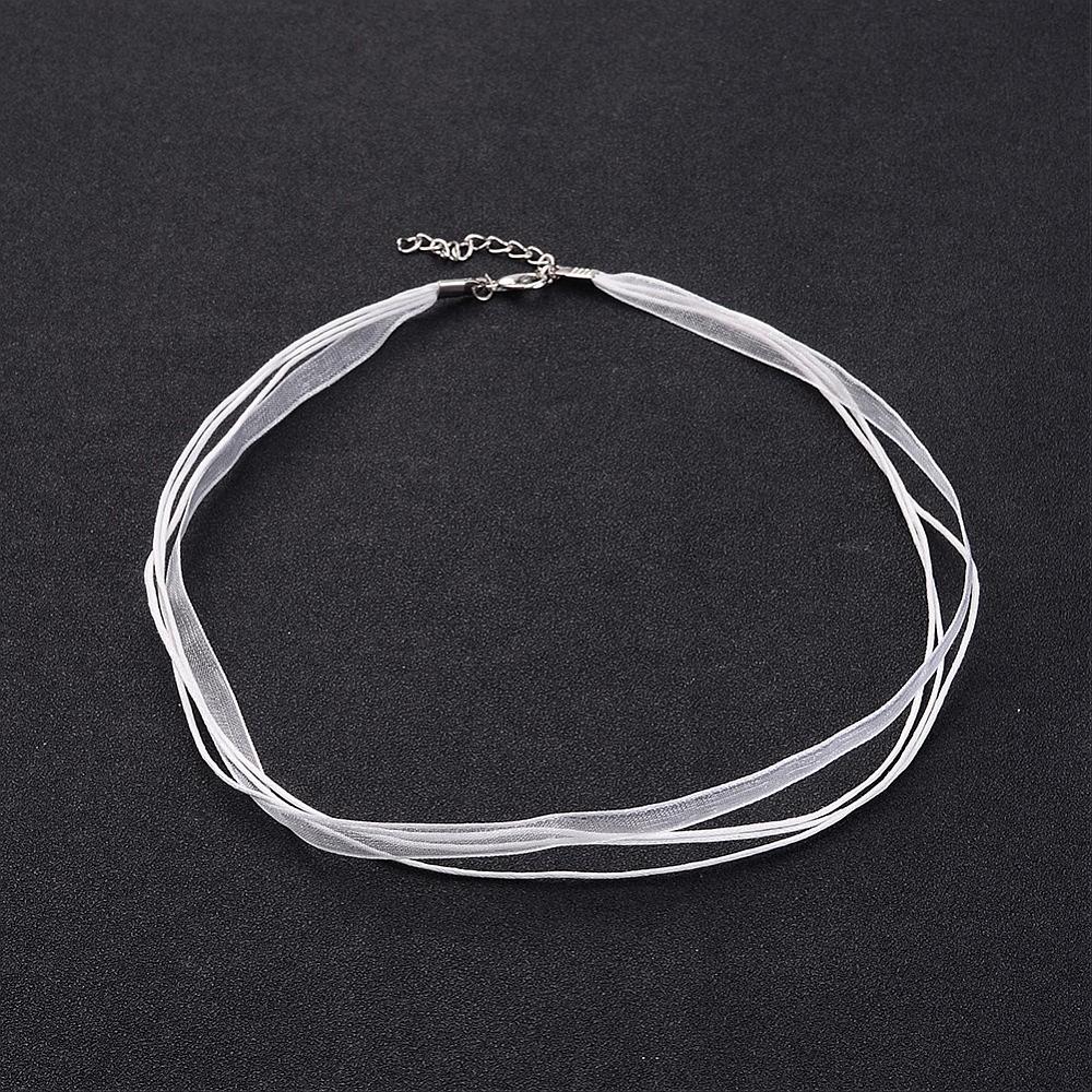 PandaHall Jewelry Making Necklace Cord, Organza Ribbon & Waxed Cotton Cord & Silver Color Iron Clasp, White, 17" Waxed Cotton Cord White