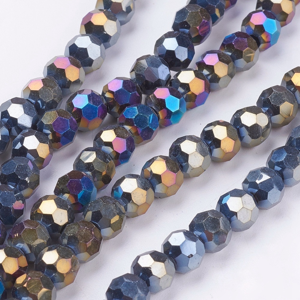 PandaHall 1 Strand Electroplate Glass Beads Strands, AB Color, Faceted, Round, Black, 6mm, Hole: 1mm; about 100pcs/strand, 22.6" Glass Round...