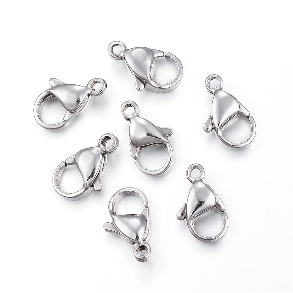 PandaHall 304 Stainless Steel Lobster Claw Clasps, Stainless Steel Color, 11x7x3mm, Hole: 1.5mm Stainless Steel Others