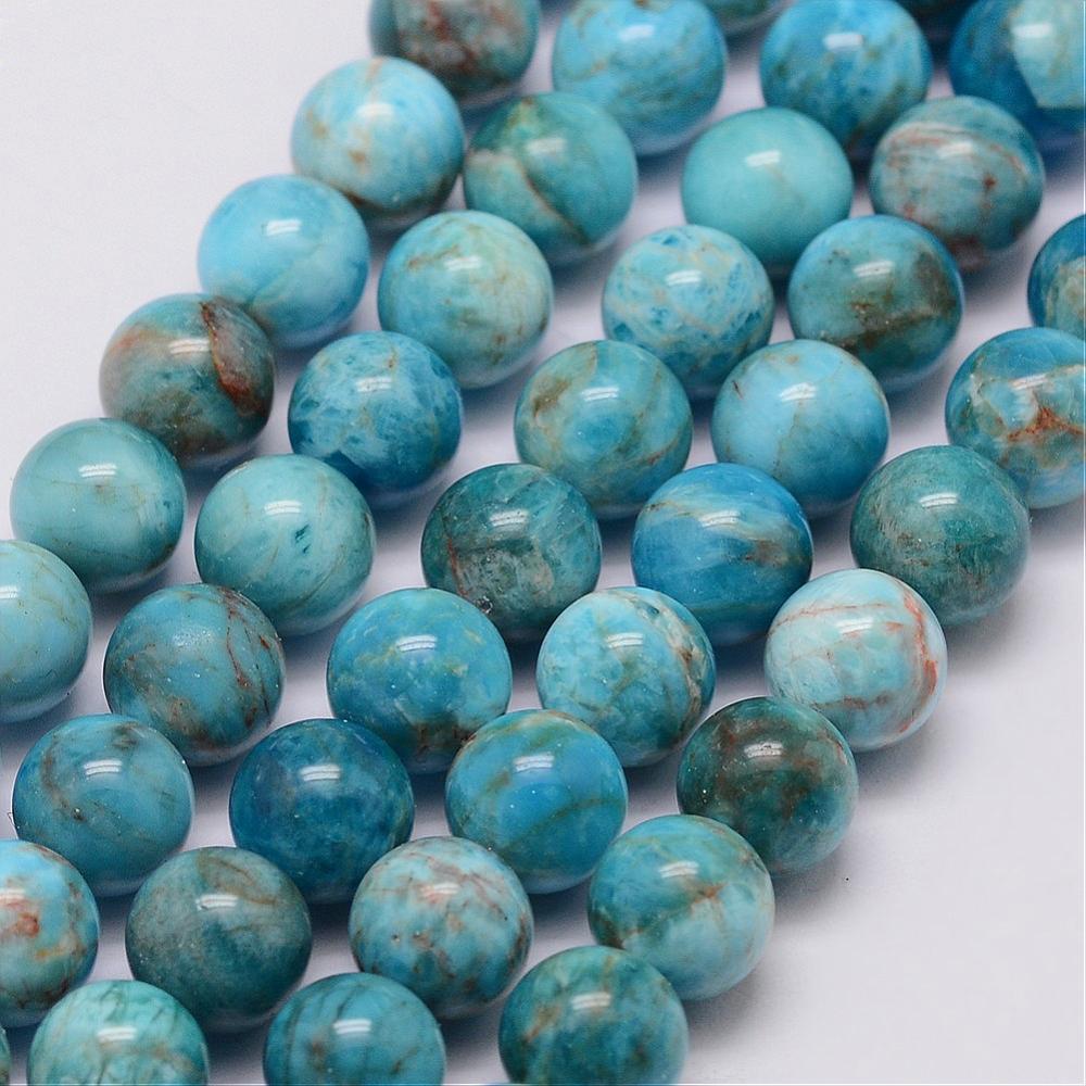 PandaHall Natural Apatite Beads Strands, Round, 10mm, Hole: 1mm; about 40pcs/strand, 15.7" Apatite Round Blue
