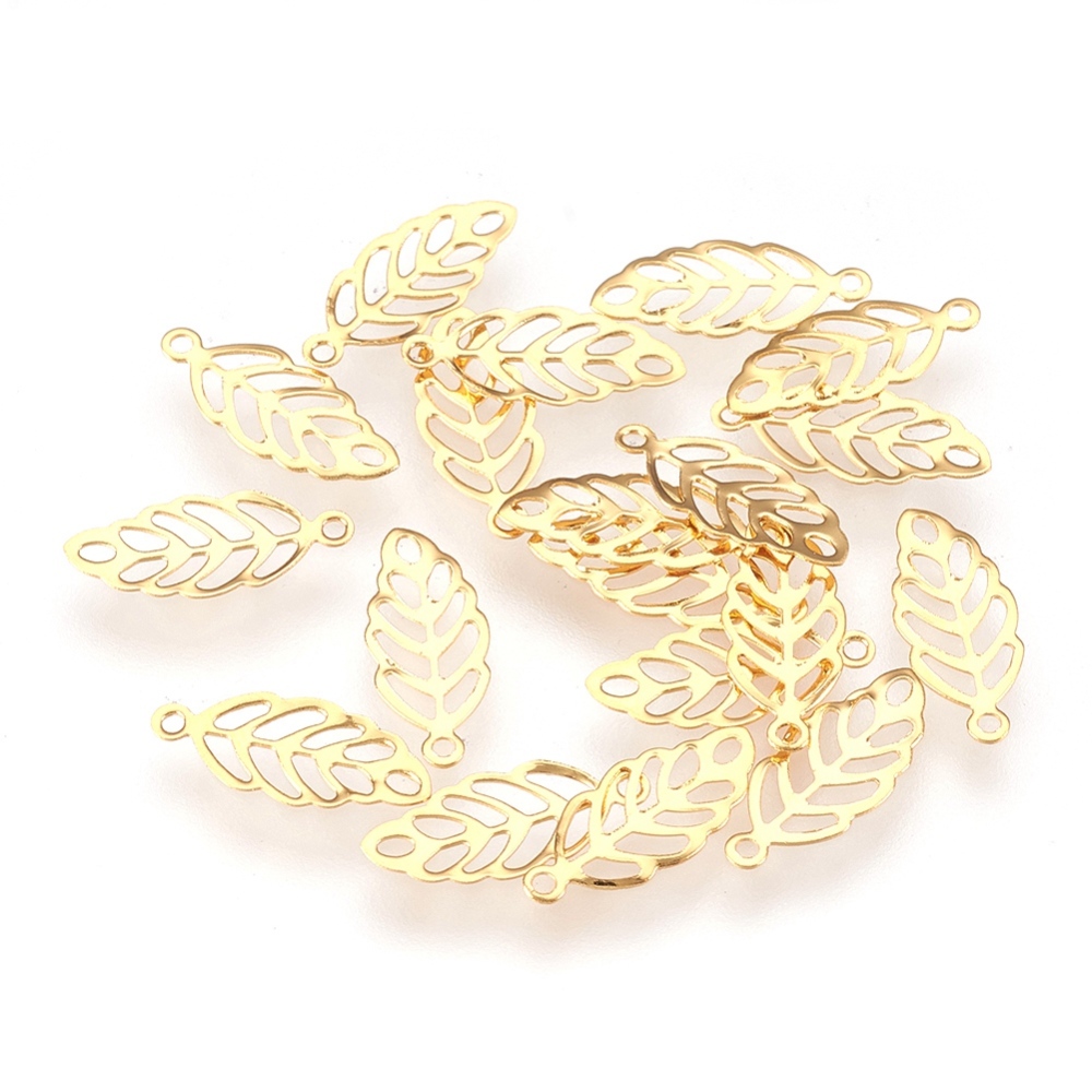 PandaHall 304 Stainless Steel Pendants, Leaf, Golden, 13x5.5x0.2mm, Hole: 0.8mm Stainless Steel Leaf