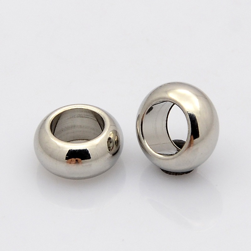 PandaHall Rondelle 304 Stainless Steel Beads, Stainless Steel Color, 10x5mm, Hole: 6mm Stainless Steel Rondelle