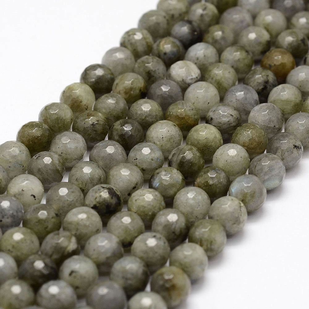 PandaHall Faceted Natural Labradorite Beads Strands, Round, 8mm, Hole: 1mm; about 47pcs/strand, 14.9" Labradorite Round Green