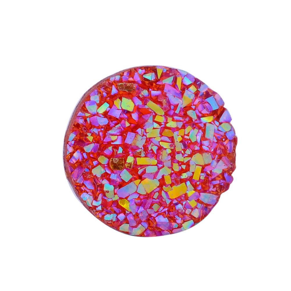 PandaHall Resin Cabochons, Imitation Druzy Agate, Flat Round, AB Color Plated, Camellia, 12x3mm Resin Flat Round Pink