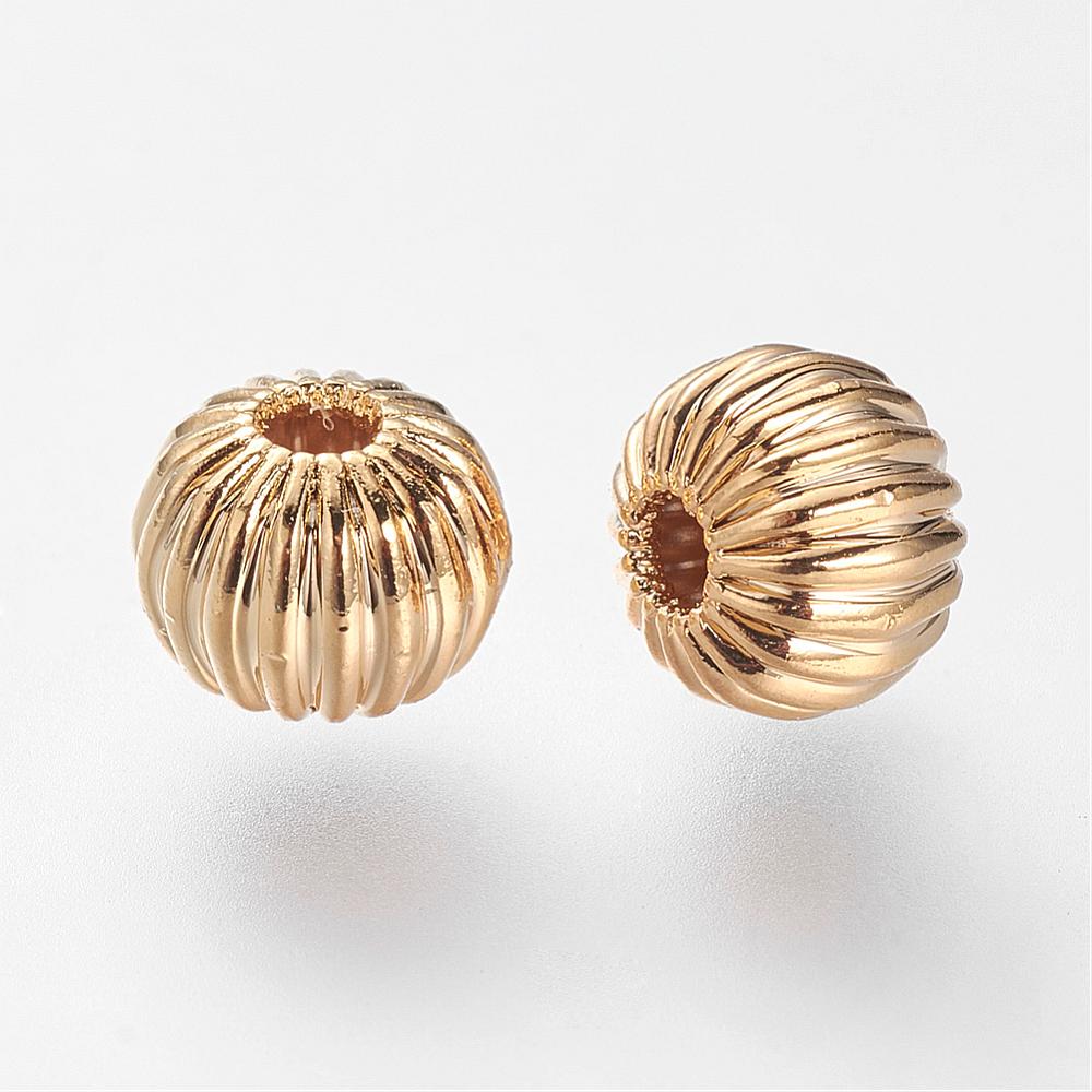PandaHall Brass Corrugated Beads, Rondelle, Real Gold Plated, 4x3mm, Hole: 1mm Brass Rondelle