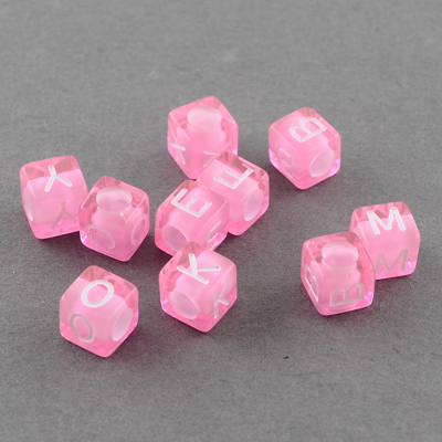 PandaHall Mixed Cube with Letter Transparent Acrylic Beads, PearlPink, 6x6x6mm, Hole: 3mm; about 3100pcs/500g Acrylic Cube Pink