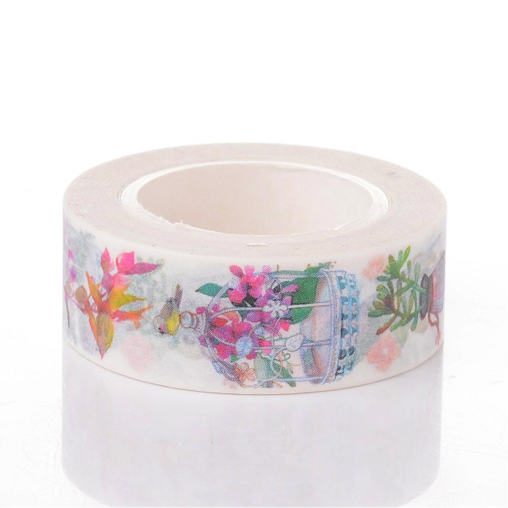 PandaHall Flower & Leaf DIY Scrapbook Decorative Adhesive Tapes, Colorful, 15mm; 10m/roll Paper