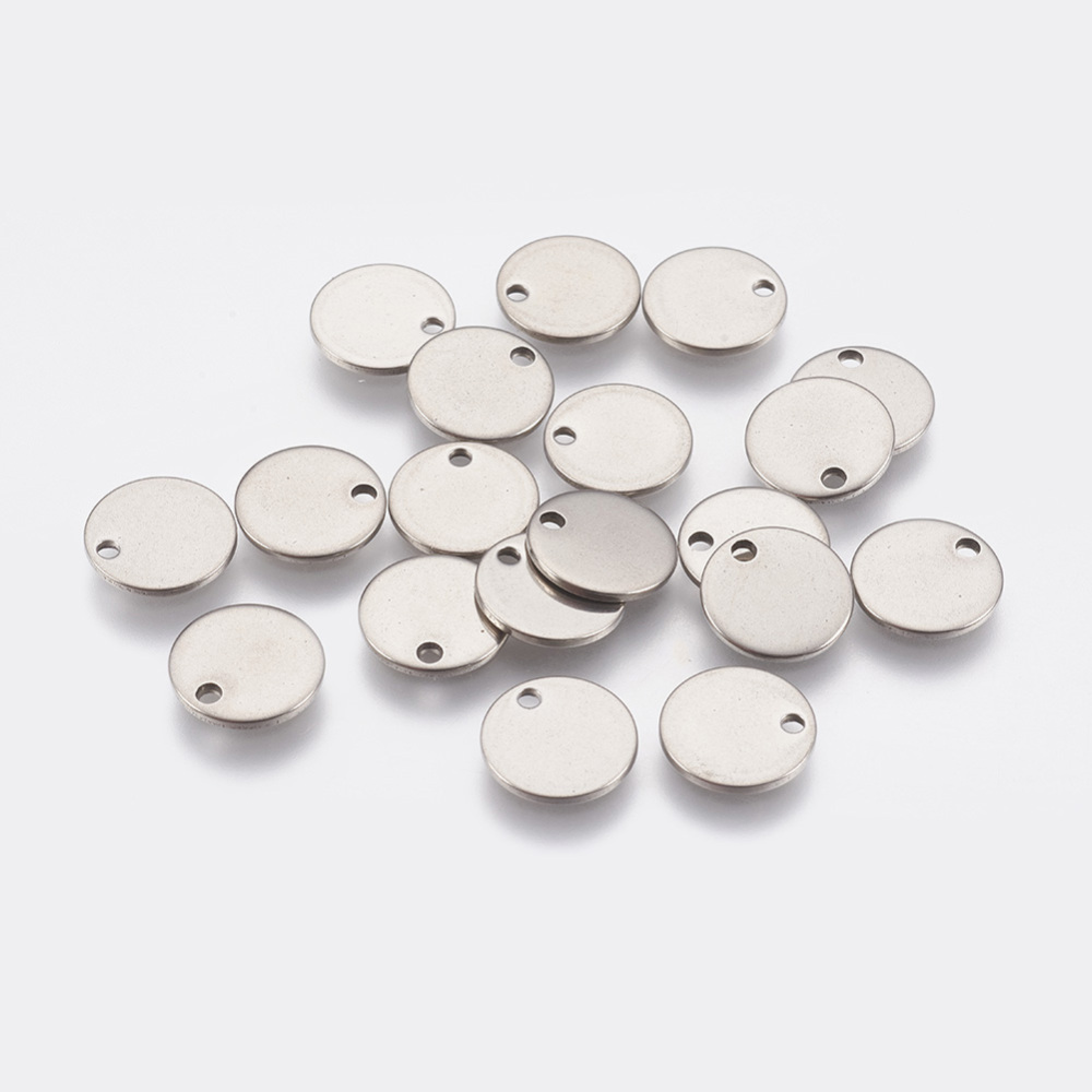 PandaHall 304 Stainless Steel Blank Stamping Tag Pendants, Flat Round, Stainless Steel Color, 10x1mm, Hole: 1mm Stainless Steel Flat Round