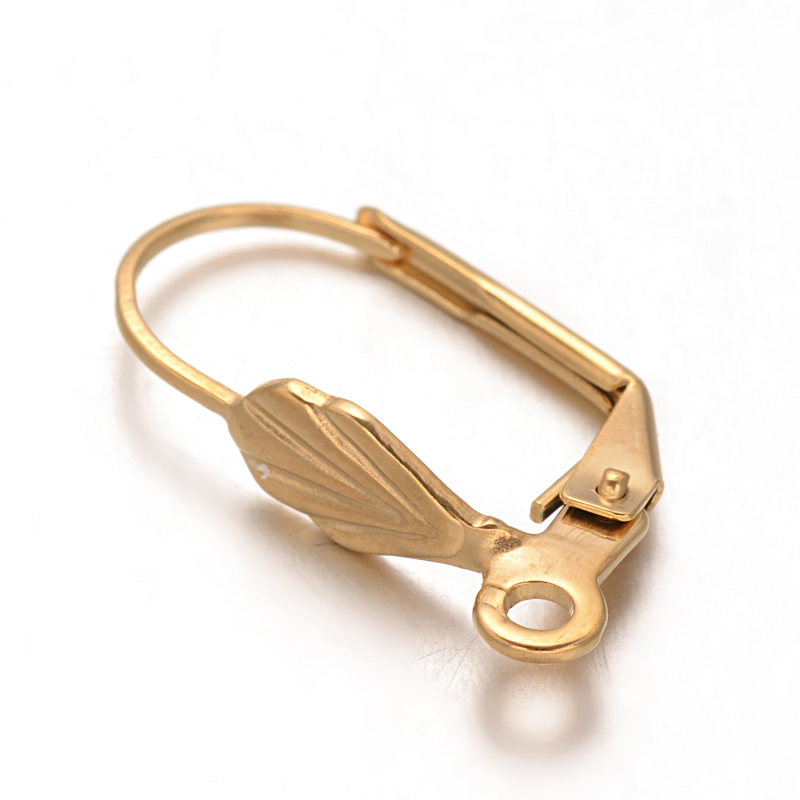 PandaHall 304 Stainless Steel Shell Leverback Earring Findings, Golden, 19.5x10.5x4.5mm, Pin: 0.7mm, Hole: 2mm Stainless Steel