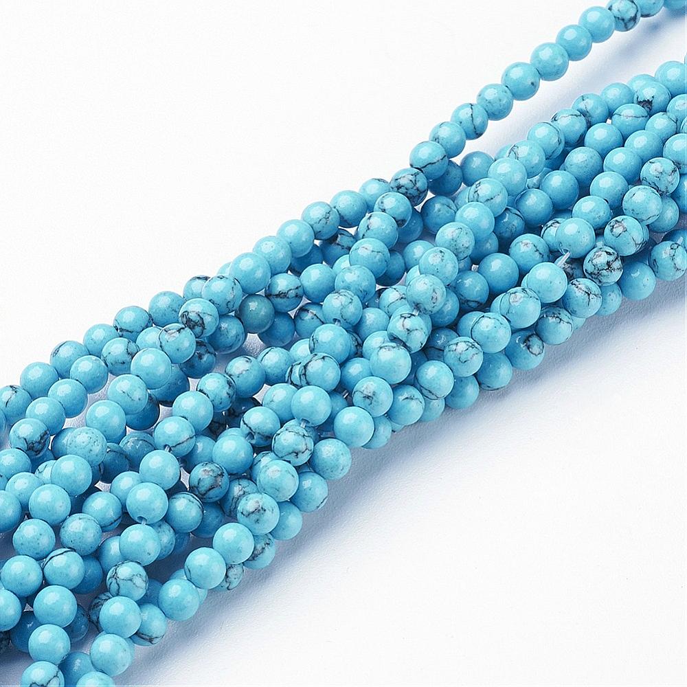 PandaHall Gemstone Beads Strands, Dyed, Round, Chinese Turquoise, Dyed, Round, about 3mm in diameter, hole: 0.5mm, about 118 pcs/strand, 15"...