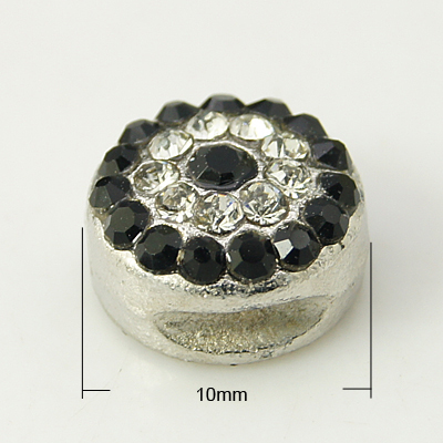 PandaHall Alloy Rhinestone Beads, Grade A, Platinum Color, Round, Jet, 10x6mm, Hole: 1.5mm Alloy+Rhinestone Round