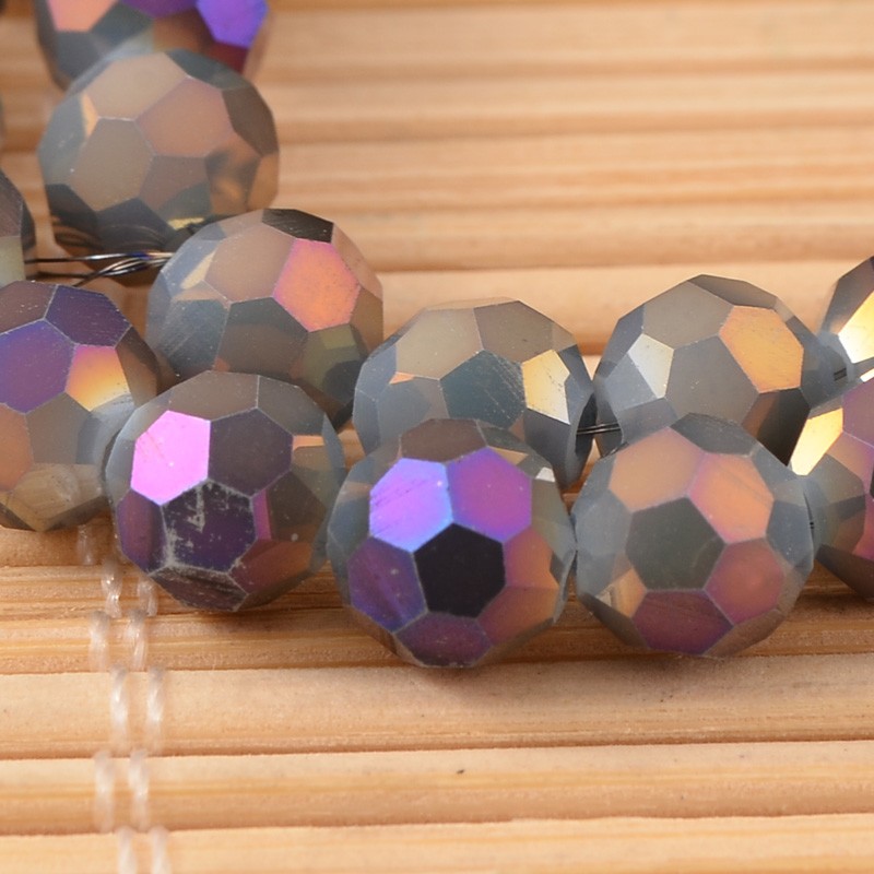 PandaHall Faceted Round Electroplate Imitation White Jade Glass Beads Strands, Purple Plated, 6mm, Hole: 1mm; about 99pcs/strand, 22.2"...