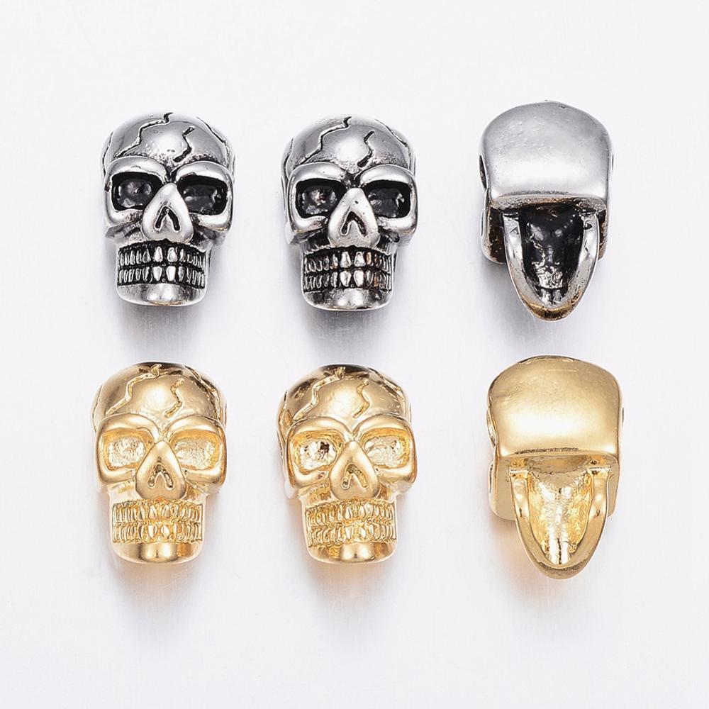 PandaHall 304 Stainless Steel Beads, Skull, Mixed Color, 14x9x8mm, Hole: 2mm Stainless Steel Skull Multicolor