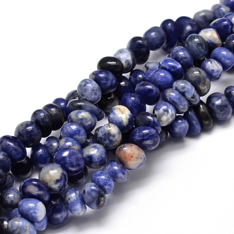 PandaHall Natural Sodalite Gemstone Nuggets Bead Strands, 6~10x9~12x8~10mm, Hole: 1mm; about 15.3"~15.7" Sodalite Nuggets