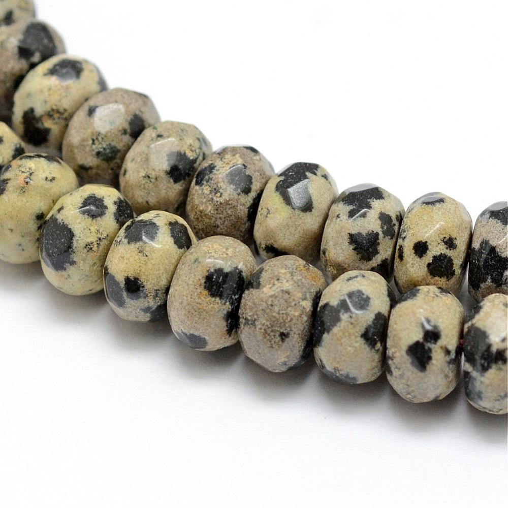 PandaHall Faceted Natural Dalmatian Jasper Rondelle Beads Strands, 8x5mm, Hole: 1mm; about 76pcs/strand, 15.2" Dalmatian Jasper Rondelle