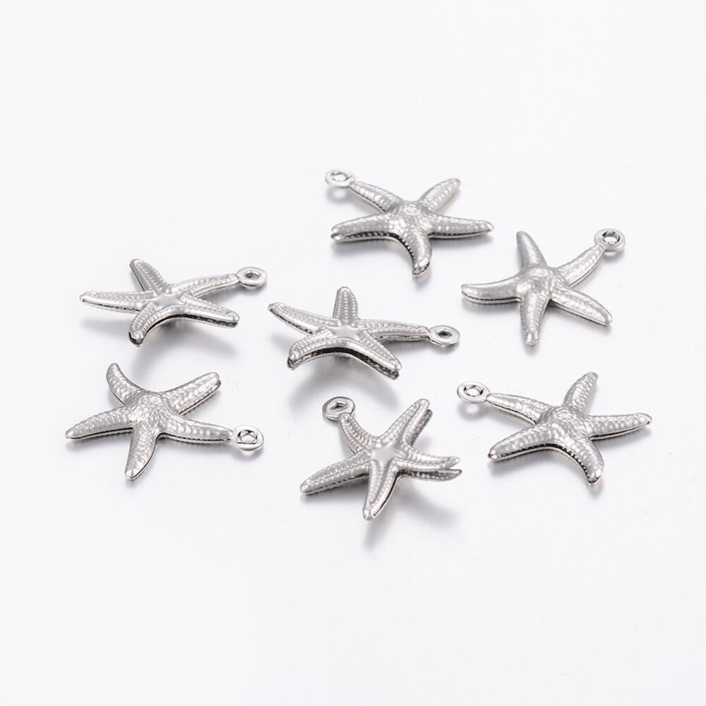 PandaHall 304 Stainless Steel Charms, Starfish, Stainless Steel Color, 17.5x15.5x2mm, Hole: 1mm Stainless Steel Starfish