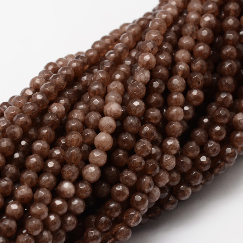 PandaHall Dyed Natural White Jade Round Beads Strands, Faceted, CoconutBrown, 4mm, Hole: 1mm; about 92pcs/strand, 15.3" White Jade Round...