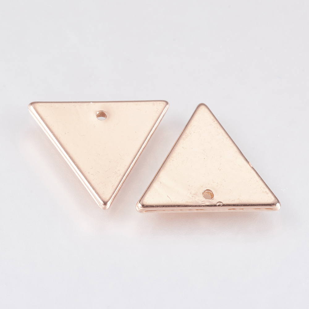 PandaHall Brass Pendants, Triangle, Real Rose Gold Plated, 14x12x1mm, Hole: 0.5mm Brass Triangle