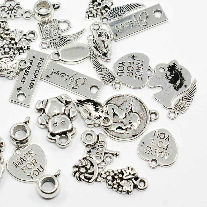PandaHall Mixed Antique Silver Tibetan Style Alloy Pendants DIY Jewelry Findings, Mixed Shapes, 7~22x5~18x1~2mm, Hole: 1~3mm; about...
